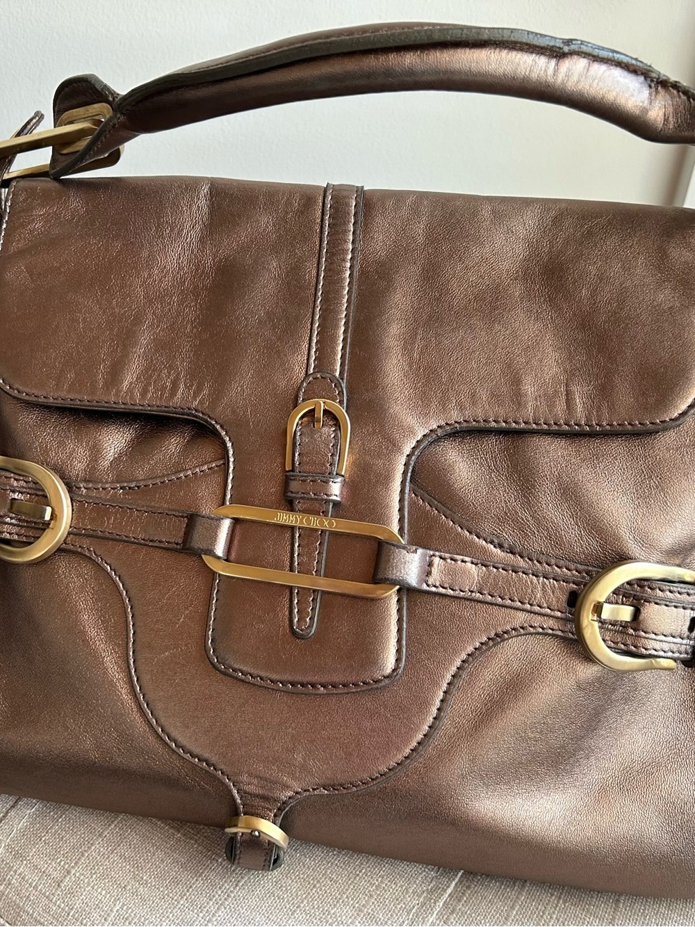 Jimmy Choo Classic Metallic Bronze Leather Tulita Hobo  Shoulder Bag - Picture 2 of 12